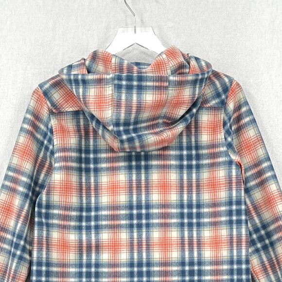 PENDLETON Boyfriend Wool Zip Hoodie Womens Small Cream Blue Pink Plaid Hooded - Picture 7 of 15